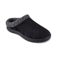 Haggar Men’s Rolled Collar Fleece-Lined Clogs Slipper – Black, Medium