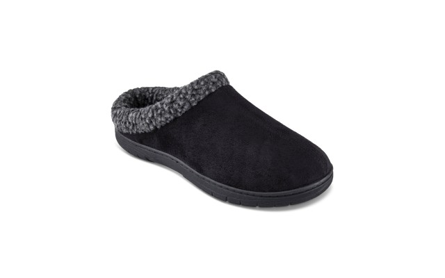  Men’s Rolled Collar Fleece-Lined Clogs Slipper – Black, Medium