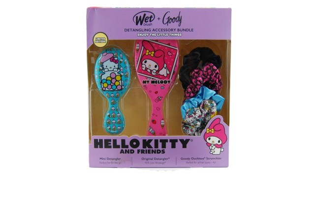 Hello Kitty-My Melody- Keroppi Frog Wet Brush Goody Detangling Bundle Set, Pink/Blue