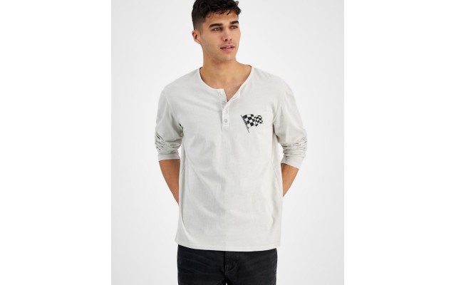  Mens Henley, Off White, Large