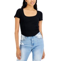 Hippie Rose Juniors’ Corset Scoop-Neck T-Shirt, Black, XS