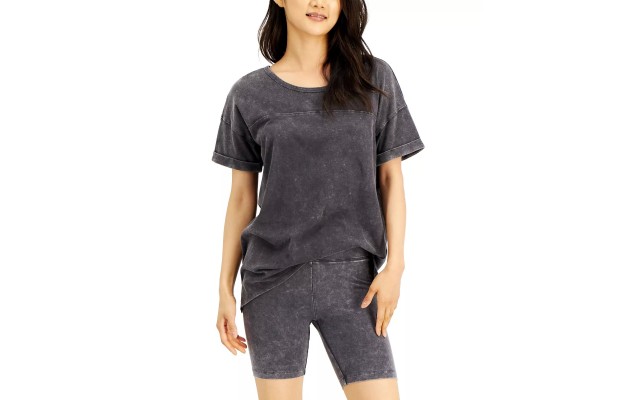  Juniors’ High-Rise Biker Shorts, Charcoal, X-Small