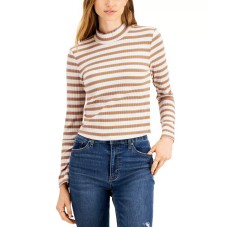 Hippie Rose Juniors Mock Neck Ribbed Striped T-Shirts