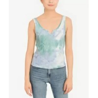 Hippie Rose Juniors’ Notched V-Neck Rib-Knit Tank Top, Jade, Medium