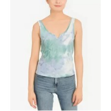 Hippie Rose Juniors’ Notched V-Neck Rib-Knit Tank Top, Jade, Medium