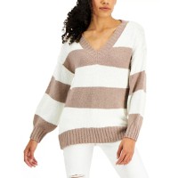 Hippie Rose Juniors V-Neck Tunic Sweaters, Beige, X-Small