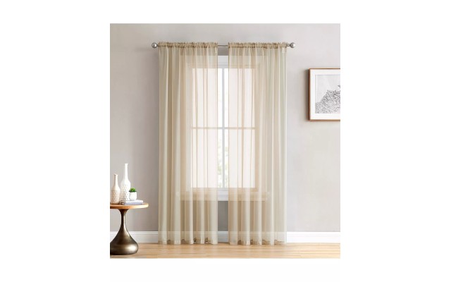 Hlc. me Canberra Sheer Voile Rod Pocket Curtain Panels, Taupe, 54x95
