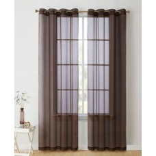 HLC.ME Perth Semi Sheer Grommet Curtain Panels, 95″ L x 54″ W, Brown
