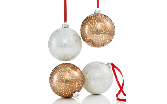  4-Pc. Gold & Silver Crackle-Finish Shatterproof Ball Ornament Set