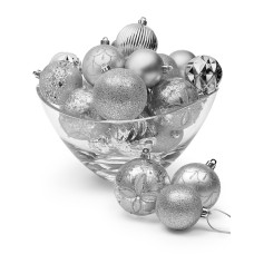 Holiday Lane Cozy Christmas Set of 27 Shatterproof Silver-Tone Ball Ornaments
