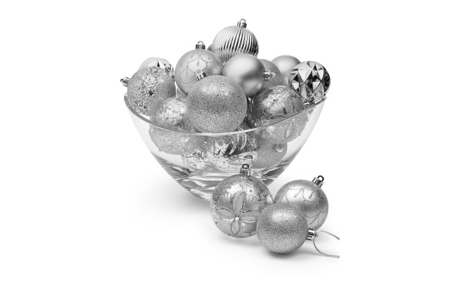  Cozy Christmas Set of 27 Shatterproof Silver-Tone Ball Ornaments