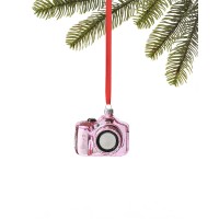 Holiday Lane Fashion Week Pink Glass Camera Ornament