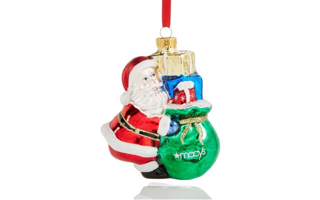 Holiday Lane Glass Santa Gift Bag Ornament