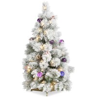 Holiday Lane Royal Holiday 36″ Light-Up White Tree with Purple Ornaments