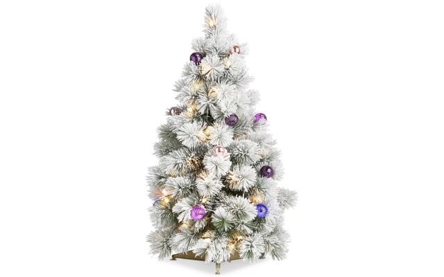  Royal Holiday 36″ Light-Up White Tree with Purple Ornaments