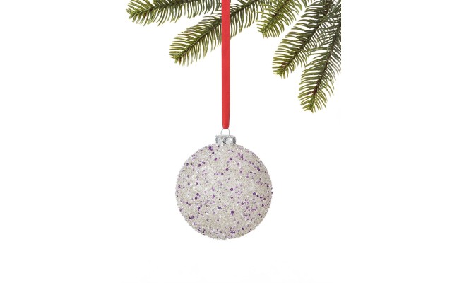  Royal Holiday Glass Purple Beaded Ball Ornament
