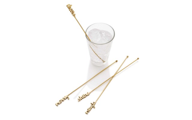  Set of 4 Steel Gold-Tone Cocktail Stirrers