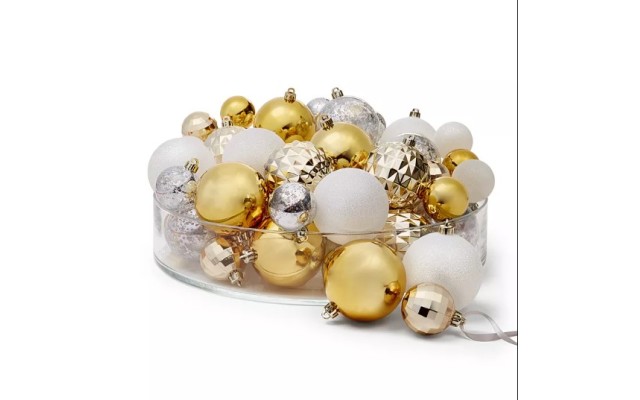 Holiday Lane Shine Bright Set of 50 Gold-Tone, White & Silver-Tone Shatterproof