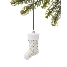 Holiday Lane Shine Bright White Stocking with Silver-Tone & Gold-Tone Snowflakes