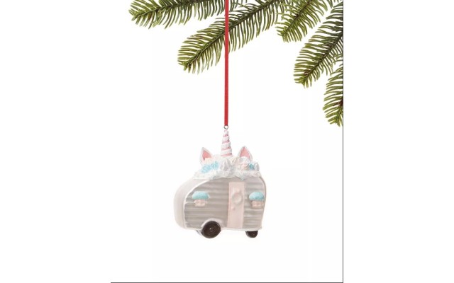 Holiday Lane Sugar Plum Glass Camper Ornament