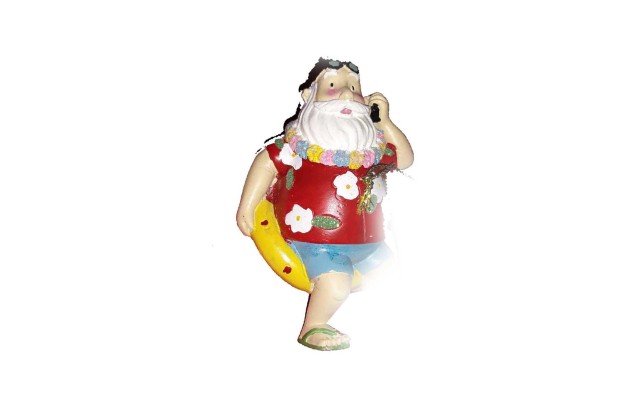  Vacation Santa On Yellow Pool Float Hawai Shirt & Lei Christmas Ornament