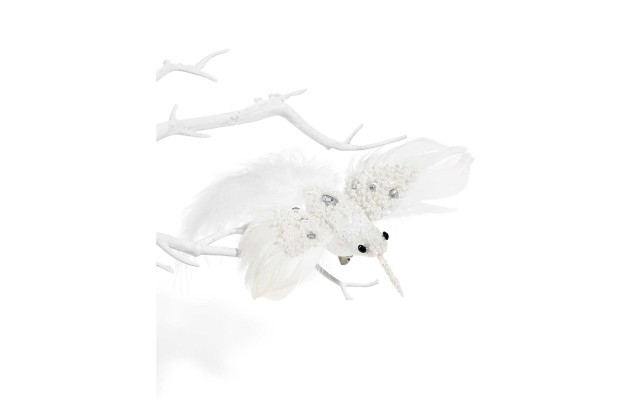  White Bird with Sequins Bird Clip Ornament