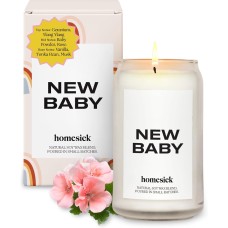 Homesick Scented Candles for Home (New Baby) – 13.75 oz Long-Lasting Natural Soy Wax Blend Jar Candle Gifts & Couples Baby Shower Favors, 60-80 Hours Burn Time – Notes of Geranium & Vanilla