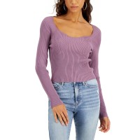 Hooked Up by Iot Juniors’ Long Sleeve Bustier Top, Purple, Medium