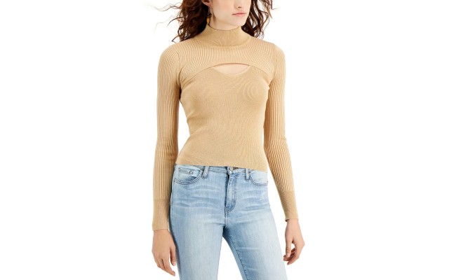  Juniors’ Mock Neck Sweater Set, Ginger Root, Small