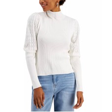 Hooked Up by Iot Juniors’ Pointelle-Sleeve Sweater, Spiritual Vanilla, Medium