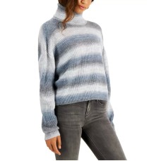 Hooked Up by Iot Juniors’ Spacedye-Striped Turtleneck Sweater, Grey Ombre Spacedye, X-Small
