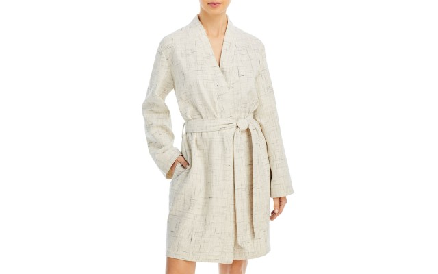  Collection Strie Print Waffle Robe, Beige, L/XL