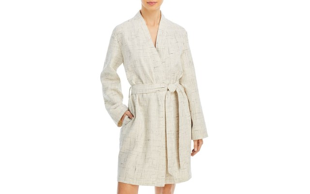  Collection Strie Print Waffle Robe, Beige, S/M