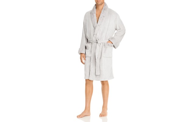  Mens Faux Fur Robe, Gray, Large