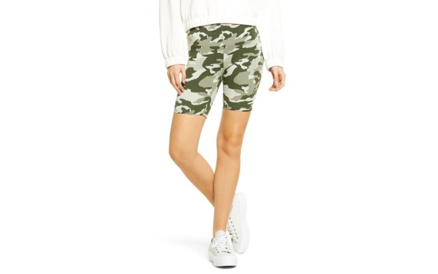  Womens Hi Waist Blackout Cotton Bike Shorts, Olive, Large