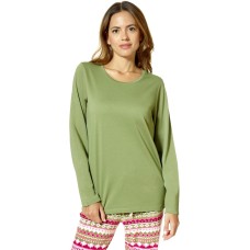 Hue Women’s Long-Sleeve Crewneck Pajama Top – Loden Green, X-Large