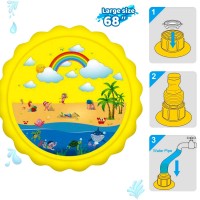 Huge 68″ Splash Water Play Mat for Little Kids & Toddlers, Water Sprinkler, Water Inflatable Wading Pool for Summer Fun Outdoor Water Toys for Boys & Girls, Yellow Rainbow