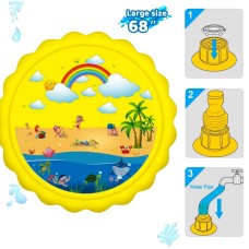 Huge 68″ Splash Water Play Mat for Little Kids & ToddlersWater SprinklerWater Inflatable Wading Pool for Summer Fun Outdoor Water Toys for Boys & Girls