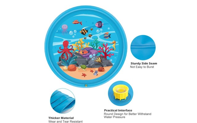 Huge 68″ Splash Water Play Mat for Little Kids & Toddlers, Water Sprinkler, Water Inflatable Wading Pool for Summer Fun Outdoor Water Toys for Boys & Girls, Undersea