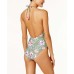  Womens Tropic Romance Floral-Print Halter One-Piece Swimsuit (Olive, S)