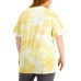  Womens Plus Trendy Tie-Dyed Cotton Graphic Print T-Shirts, Yellow, 1X