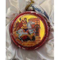 Icon Saint George Ball, Scenic Glass Ornament by G.DeBrekht, 3.5”