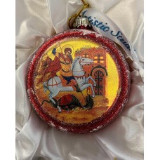 Icon Saint George Ball, Scenic Glass Ornament by G.DeBrekht, 3.5”