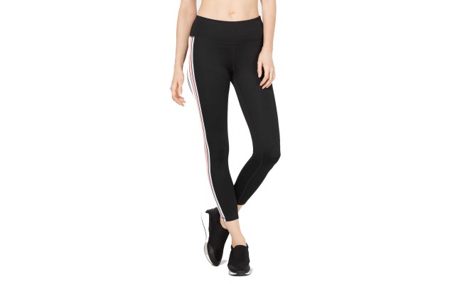  Varsity-Stripe Cropped Leggings (Black, XS)