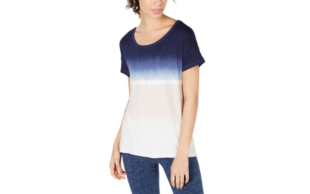  Women’s Tie-Dyed Strappy-Back High-Low Hem Blouse T-Shirt Tops, Navy, Medium