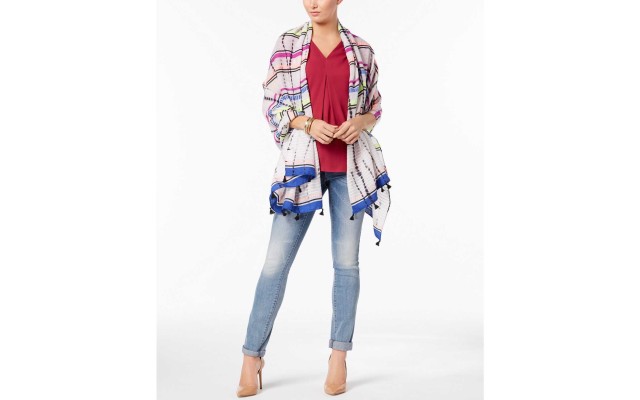 I.n.c. Dye-Wash Striped Tassel Wrap (Black Bright, One Size)