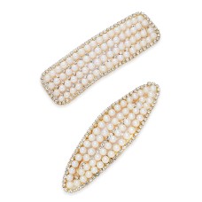 INC International Concepts 2-Pc. Set Gold-Tone Pavé & Imitation Pearl Hair Clips (Gold)