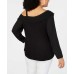  Asymmetrical-Ruffle Knit Top (Black, 1X Plus)