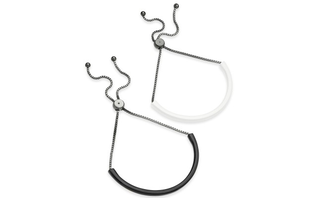  Black-Tone 2-Pc. Set Enamel Tube Bolo Bracelets, Black/White