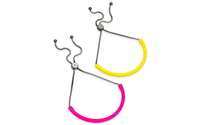 Black-Tone 2-Pc. Set Enamel Tube Bolo Bracelets, Pink/Yellow